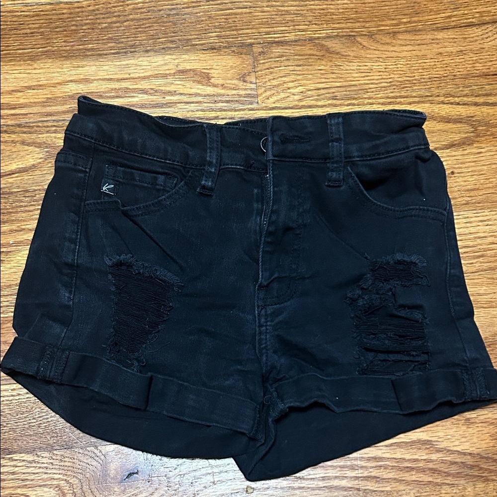KanCan Stylish Black Denim Distressed Shorts